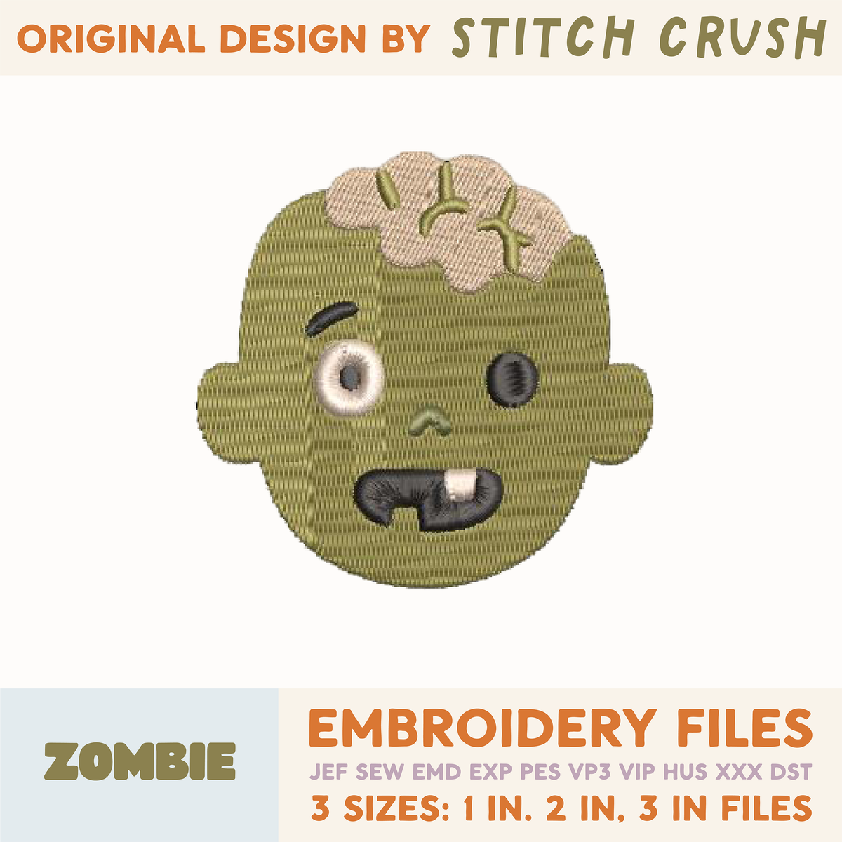 DIGITAL Embroidery File - Zombie Face - Halloween Icons